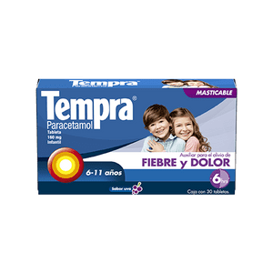 Para el Alivio de Fiebre y  dolor en niños de 6 a 11 años Tempra® Tableta, Masticable, Infantil 30 tabletas
