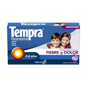 Para el Alivio de Fiebre y  dolor de niños de 4 a 6 años Tempra® Tableta Masticable 80mg